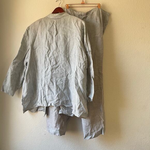 Vintage 80s linen power suit grey with open blazer and‎ pants size 24 - Picture 3 of 11